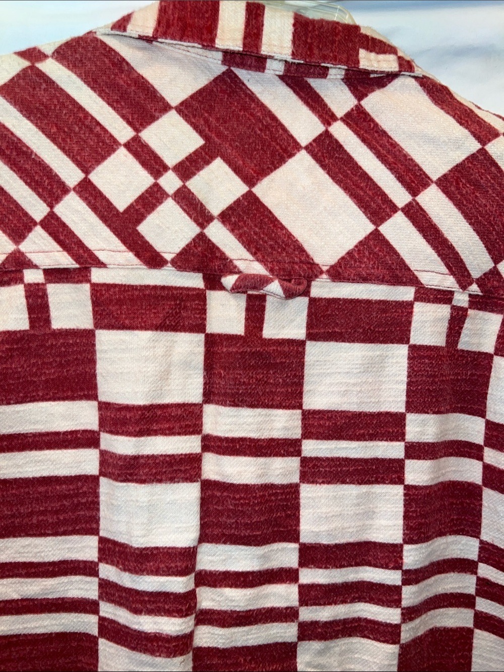 BDG Red and Cream Geometric Shacket, Size SP, (0033) - Picture 9 of 12